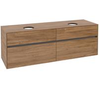 Villeroy & Boch Collaro Meuble sous-lavabo, montage mural, 4 tiroirs, pour 2 lavabos, 1600x548x500mm, C05200RH, Couleur: Façade/carcasse : Chêne du Kansas, poignée : Graphite