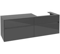 Villeroy & Boch Collaro Meuble sous-lavabo, montage mural, 4 tiroirs SoftClose, lavabo à droite, 1600x548x500mm, C02300FP, Couleur: Façade/carcasse : Gris brillant, poignée : Graphite