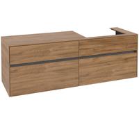 Villeroy & Boch Collaro Meuble sous-lavabo, montage mural, 4 tiroirs SoftClose, lavabo à droite, 1600x548x500mm, C02300RH, Couleur: Façade/carcasse : Chêne du Kansas, poignée : Graphite