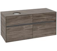 Villeroy & Boch Collaro Meuble sous-lavabo, montage mural, 4 tiroirs SoftClose, lavabo à gauche, 1200x548x500mm, C04200RK, Couleur: Façade/carcasse : Chêne de pierre, Poignée : Graphite