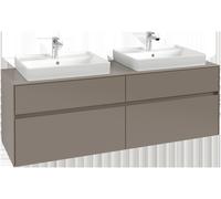 Villeroy & Boch Collaro Meuble sous-lavabo, pour 2 lavabos, avec éclairage, 1600x548x500mm, C024B0AA, Couleur: façade/corps : White Oak, poignée : Blanc mat