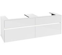 Villeroy & Boch Collaro Meuble sous-lavabo, pour 2 lavabos, avec éclairage, 1600x548x500mm, C024B0DH, Couleur: Façade/carcasse : Blanc brillant, poignée : Blanc mat