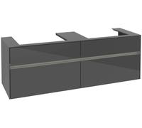 Villeroy & Boch Collaro Meuble sous-lavabo, pour 2 lavabos, avec éclairage, 1600x548x500mm, C024B0FP, Couleur: Façade/carcasse : Gris brillant, poignée : Graphite