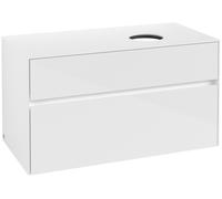 Villeroy & Boch Collaro Meuble sous-lavabo, suspendu, 2 tiroirs, lavabo à droite, 1000x548x500mm, C04000DH, Couleur: Façade/carcasse : Blanc brillant, poignée : Blanc mat