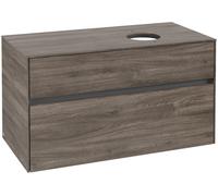 Villeroy & Boch Collaro Meuble sous-lavabo, suspendu, 2 tiroirs, lavabo à droite, 1000x548x500mm, C04000RK, Couleur: Façade/carcasse : Chêne de pierre, Poignée : Graphite