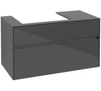 Villeroy & Boch Collaro Meuble sous-lavabo, suspendu, 2 tiroirs, lavabo à gauche, 1000x548x500mm, C01700FP, Couleur: Façade/carcasse : Gris brillant, poignée : Graphite