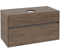 Villeroy & Boch Collaro Meuble sous-lavabo, suspendu, 2 tiroirs, lavabo au centre, 1000x548x500mm, C03800VH, Couleur: Façade/carcasse : Chêne Arizona, poignée : Graphite