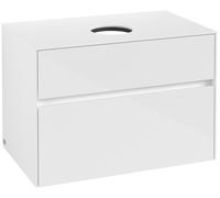 Villeroy & Boch Collaro Meuble sous-lavabo, suspendu, 2 tiroirs, lavabo au centre, 800x548x500mm, C03700DH, Couleur: Façade/carcasse : Blanc brillant, poignée : Blanc mat