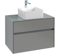 Villeroy & Boch Collaro Meuble sous-lavabo, suspendu, 2 tiroirs, lavabo au centre, 800x548x500mm, C03700FP, Couleur: Façade/carcasse : Gris brillant, poignée : Graphite
