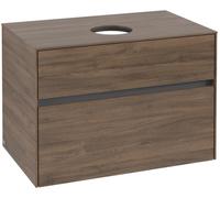 Villeroy & Boch Collaro Meuble sous-lavabo, suspendu, 2 tiroirs, lavabo au centre, 800x548x500mm, C03700VH, Couleur: Façade/carcasse : Chêne Arizona, poignée : Graphite