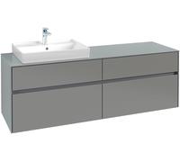 Villeroy & Boch Collaro Meuble sous-lavabo, suspendu, 4 tiroirs, lavabo à gauche, 1600x548x500mm, C02200FP, Couleur: Façade/carcasse : Gris brillant, poignée : Graphite