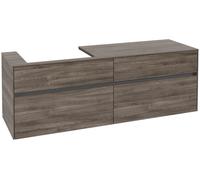 Villeroy & Boch Collaro Meuble sous-lavabo, suspendu, 4 tiroirs, lavabo à gauche, 1600x548x500mm, C02200RK, Couleur: Façade/carcasse : Chêne de pierre, Poignée : Graphite