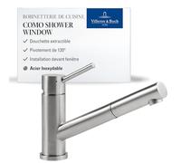 Villeroy und Boch robinet de cuisine Como Window 925800LC 8,6 l / min, pliable, extensible, acier inoxydable massif