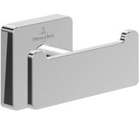 Villeroy & Boch Crochet porte-serviettes double mural Elements Striking, crochet mural en laiton, accessoire de salle de bain, carré, 80 x 44 x 45 mm - Chrome
