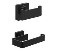 Villeroy & Boch Elements-Striking Accessoire-Set (2 in 1 Bundle), composé d'un double crochet porte-serviettes et d'un porte-papier toilette sans couvercle, Matt Black