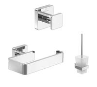 Villeroy & Boch Elements-Striking Accessoire-Set (3 in 1 Bundle), composé d'un Crochet Porte-Serviettes, d'un Porte-Papier Toilette sans Couvercle et d'un Ensemble Brosse de Toilette, Chrome