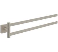 Villeroy & Boch Elements Striking Porte-Serviettes à Deux Bras, pour Salle de Bain, pour Montage Mural, en Laiton, Porte-Serviettes carré, Longueur 410 mm, Nickel brossé Mat