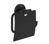 Distributeur de papier toilette Villeroy & Boch Elements - Tender avec couvercle, distributeur de papier toilette à montage mural, distributeur de rouleaux de papier toilette en zinc, rond, noir mat