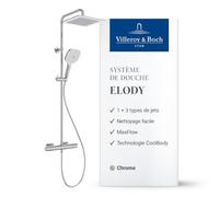 Villeroy & Boch Elody système de douche, complet avec thermostat - Chrome | Douche à effet pluie, douchette à main avec 3 types de jet, économe en eau, TVS13000100061