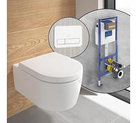 Villeroy & Boch Embrace WC suspendu, pack complet, avec bâti-support et plaque de déclenchement ViConnect 200S, 5C24R0R1+92249068#SET,