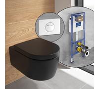 Villeroy & Boch Embrace WC suspendu, pack complet, avec bâti-support et plaque de déclenchement ViConnect 100S, 5C24R0R7+92248568#SET,