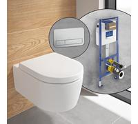 Villeroy & Boch Embrace WC suspendu, pack complet, avec bâti-support et plaque de déclenchement ViConnect 200S, 5C24R0RW+92249069#SET,
