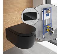 Villeroy & Boch Embrace WC suspendu, pack complet, avec bâti-support et plaque de déclenchement ViConnect 200G, 5C24R0R7+922400RB#SET,