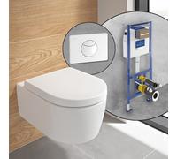 Villeroy & Boch Embrace WC suspendu, pack complet, avec bâti-support et plaque de déclenchement ViConnect 100S, 5C24R0RW+92248568#SET,