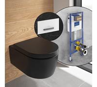 Villeroy & Boch Embrace WC suspendu, pack complet, avec bâti-support et plaque de déclenchement ViConnect 300G, 5C24R0R7+922160RE#SET,