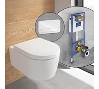 Villeroy & Boch Embrace WC suspendu, pack complet, avec bâti-support et plaque de déclenchement ViConnect 200G, 5C24R0RW+922400RE#SET,