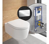 Villeroy & Boch Embrace WC suspendu, pack complet, avec bâti-support et plaque de déclenchement ViConnect 200S, 5C24R0R1+92249061#SET,