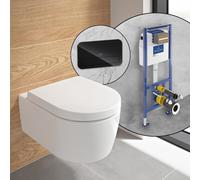 Villeroy & Boch Embrace WC suspendu, pack complet, avec bâti-support et plaque de déclenchement ViConnect 200G, 5C24R0R1+922400RB#SET,