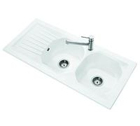 Evier 2 bacs à encastrer NESTOR PLUS - Couleur : Blanc brillant - Dimensions : 1130 x 510 mm - En céramique