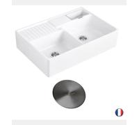 Villeroy & Boch - Evier timbre d'office VILLEROY ET BOCH Tradition 89,5 x 63 céramique vidage auto blanc + Cache bonde anthracite - Blanc