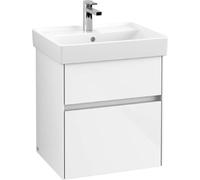 Villeroy & Boch Collaro Meuble sous-lavabo, 2 tiroirs, lavabo au centre, avec éclairage, 510x546x414mm, C007B0DH, Couleur: Façade/carcasse : Blanc brillant, poignée : Blanc mat