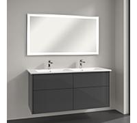 Villeroy & Boch Finero Badmöbel Set 130 cm Glossy Grey Waschtisch mit Waschtischunterschrank und Spiegel