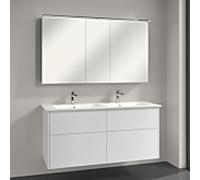Villeroy & Boch Finero Badmöbel Set 130 cm, Glossy White Waschtisch mit Waschtischunterschrank und Spiegelschrank
