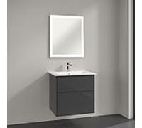 Villeroy & Boch Finero Badmöbel Set 65 cm Glossy Grey Waschtisch mit Waschtischunterschrank und Spiegel