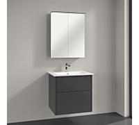 Villeroy & Boch Finero Badmöbel Set 65 cm, Glossy Grey Waschtisch mit Waschtischunterschrank und Spiegelschrank
