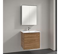 Villeroy & Boch Finero Badmöbel Set 65 cm, Kansas Oak Waschtisch mit Waschtischunterschrank und Spiegelschrank