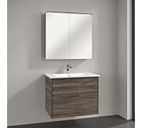 Villeroy & Boch Finero Badmöbel Set 80 cm, Stone Oak Waschtisch mit Waschtischunterschrank und Spiegelschrank