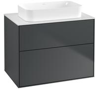 Villeroy & Boch Finion meuble sous lavabo, 2 tiroirs, avec éclairage, lavabo au centre, 800x603x501mm, Glass White Matt, G63100HG, Couleur: Laque mate bleu de minuit