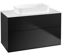 Villeroy & Boch Finion meuble sous lavabo, 2 tiroirs, avec éclairage, lavabo au centre, sans trou pour robinet, 1000x603x501mm, Glass White Matt, G64100PD, Couleur: Laque noire mate