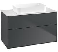 Villeroy & Boch Finion meuble sous lavabo, 2 tiroirs, avec éclairage, lavabo au centre, sans trou pour robinet, 1000x603x501mm, Glass White Matt, G64100HG, Couleur: Laque mate bleu de minuit