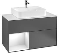 Villeroy & Boch Finion meuble sous lavabo, 2 tiroirs, élément d'étagère en bas à gauche, 1000x603x501mm, élément d'étagère White Matt Lacquer, Glass Black Matt, F112MTPC, Couleur: Placage en chêne