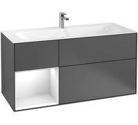 Villeroy & Boch Finion meuble sous lavabo, 3 tiroirs, avec éclairage, élément d'étagère en bas à gauche, 1196x591x498mm, élément d'étagère Midnight Blue Matt Lacquer, G060HGMT, Couleur: Blanc Laqué Ma