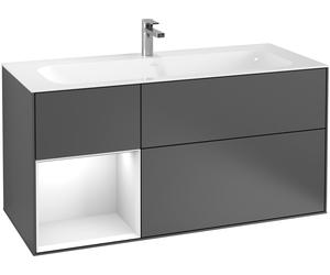 Villeroy & Boch Finion meuble sous lavabo, 3 tiroirs, avec éclairage, élément d'étagère en bas à gauche, 1196x591x498mm, élément d'étagère Midnight Blue Matt Lacquer, G060HGMT, Couleur: Blanc Laqué Ma