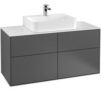Villeroy & Boch Finion meuble sous lavabo, 4 tiroirs, avec éclairage, 1200x603x501mm, Glass White Matt, G13200PC, Couleur: Placage en chêne
