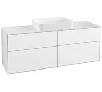Villeroy & Boch Finion meuble sous lavabo, 4 tiroirs, avec éclairage, lavabo au centre, sans trou pour robinet, 1600x603x501mm, Glass White Matt, G73100GF, Couleur: Blanc laqué brillant