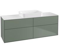 Villeroy & Boch Finion meuble sous lavabo, 4 tiroirs, avec éclairage, lavabo au centre, sans trou pour robinet, 1600x603x501mm, Glass White Matt, G73100GM, Couleur: Laque mate Olive